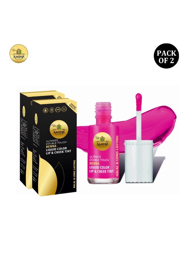 Amina Ultimate Double Touch First Ever Henna / Mehendi Base Liquid Lip & Cheek Long Lasting Tint Pink Pack of 2 - Image 1