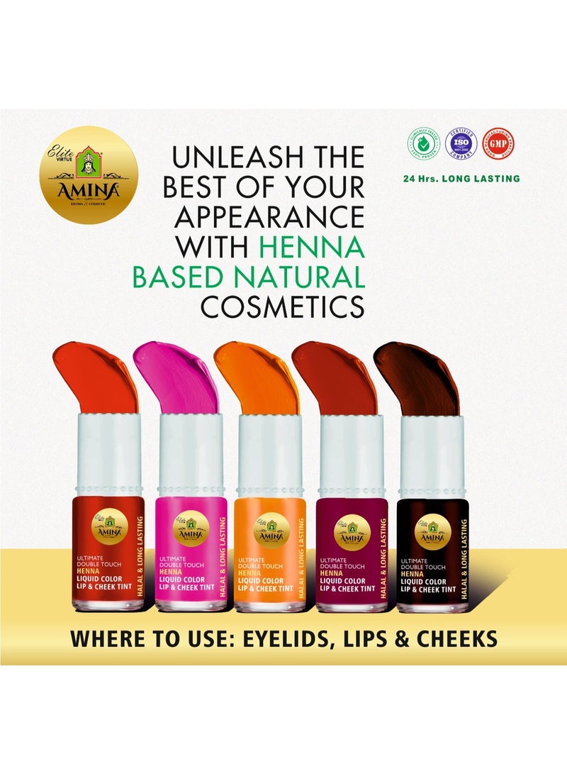 Amina Ultimate Double Touch First Ever Henna / Mehendi Base Liquid Lip & Cheek Long Lasting Tint Pink Pack of 2 - Image 4