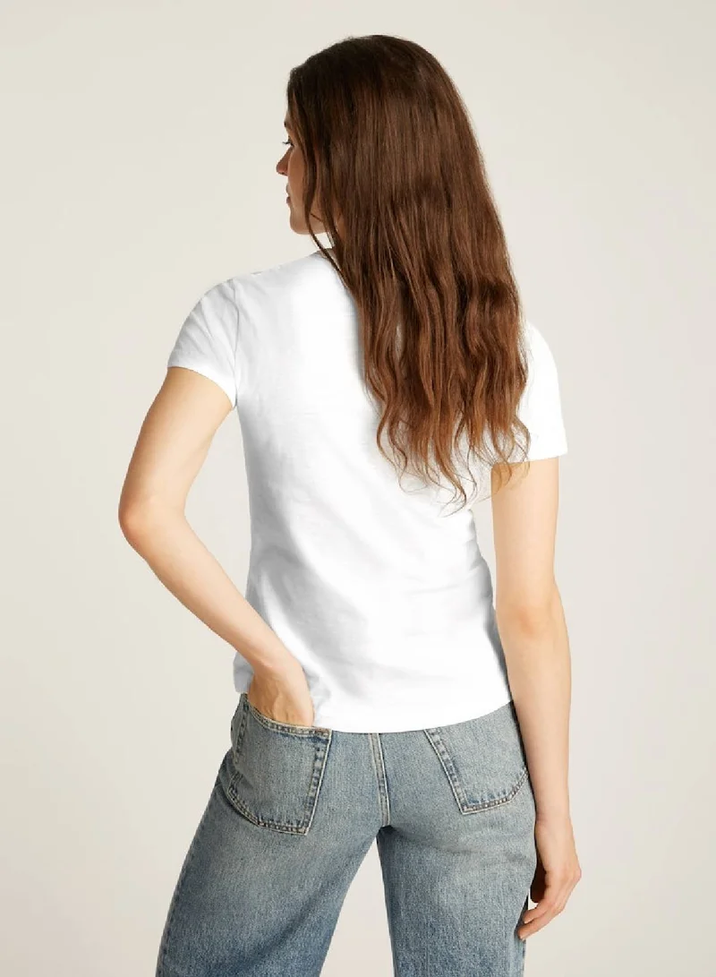 TOMMY HILFIGER Women's 1985 Collection Textured Stripe Slim T-Shirt -  Pure organic slub cotton, White