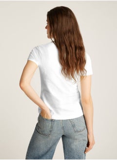 TOMMY HILFIGER Women's 1985 Collection Textured Stripe Slim T-Shirt -  Pure organic slub cotton, White  - Image 3