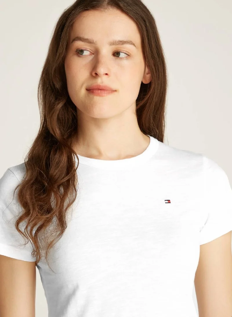 TOMMY HILFIGER Women's 1985 Collection Textured Stripe Slim T-Shirt -  Pure organic slub cotton, White