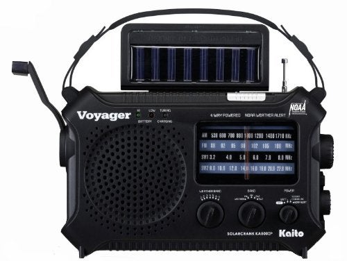 Kaito KA500IPBLK Voyager SolarDynamo AMFMSW NOAA Weather Radio with Alert and Cell Phone Charger Black