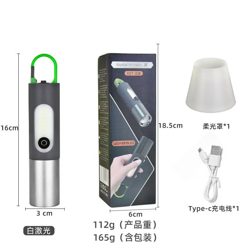 Cross-border new multi-functional camping flashlight with COB side light outdoor long endurance white laser zoom long-range flashlight 836 [white laser soft mask data line color box]]