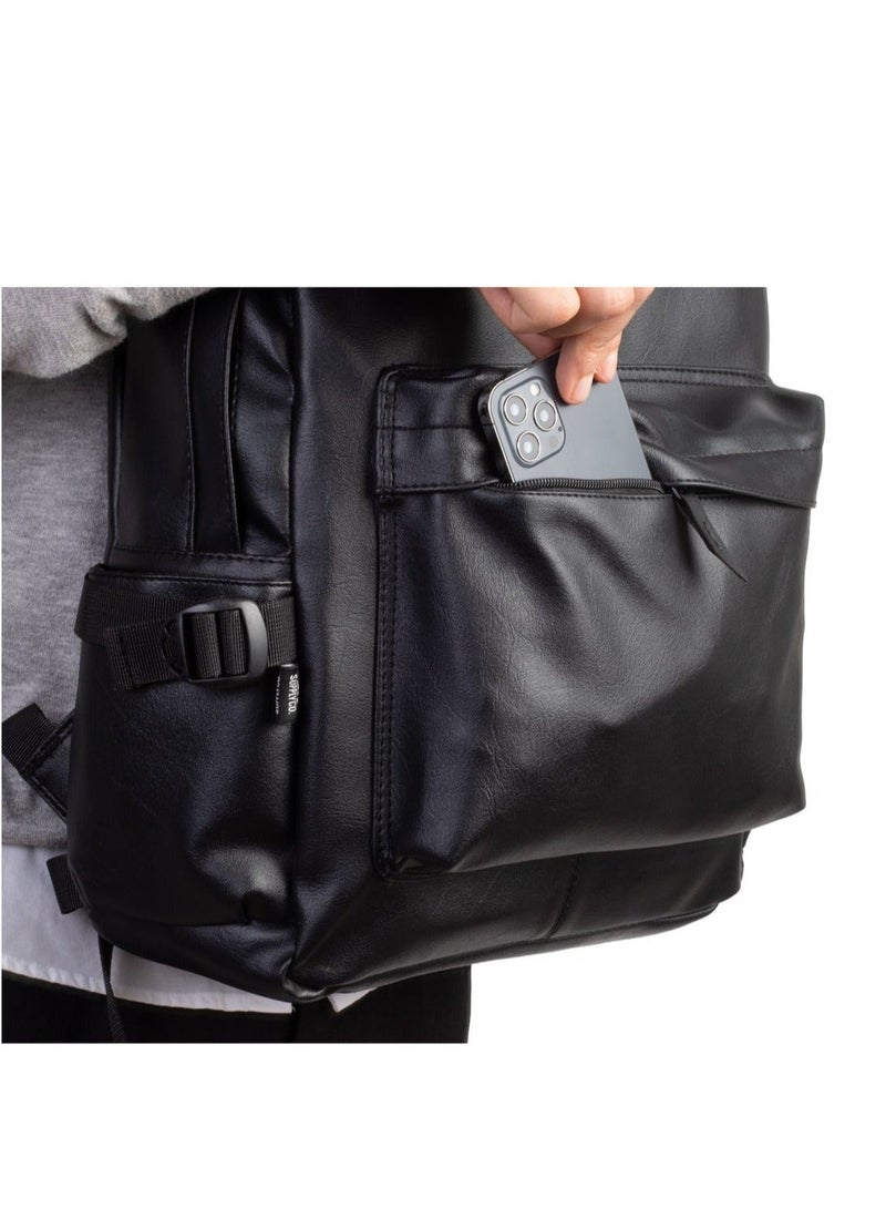 Ar supply Ar Leather Backpack by Arij Bags | Backpack for Daily Use, Work and University, Large Main Compartment, Laptop Pocket, Multiple Outer Pockets (43 × 30 × 12 cm) (Black) - Image 3
