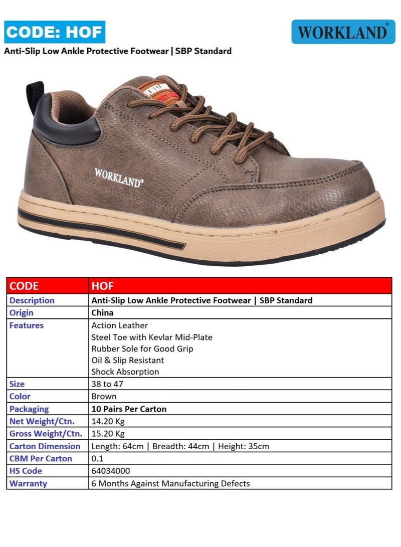 Workland حذاء عمل مضاد للانزلاق من هوف، بنعل فولاذي، بني - Image 3