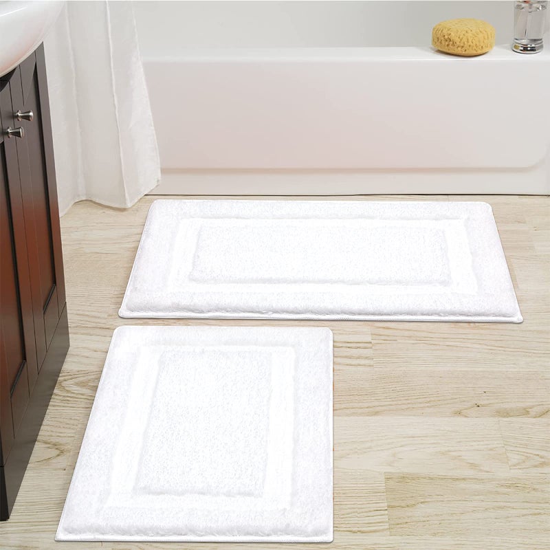 SHACOS White Bathroom Rugs Sets of 2 Pieces 32x20 inch, Super Soft Fluffy Bath Mats for Bathroom, Non Slip Washable Bath Rugs for Shower Tub Vanity Sink - Image 1