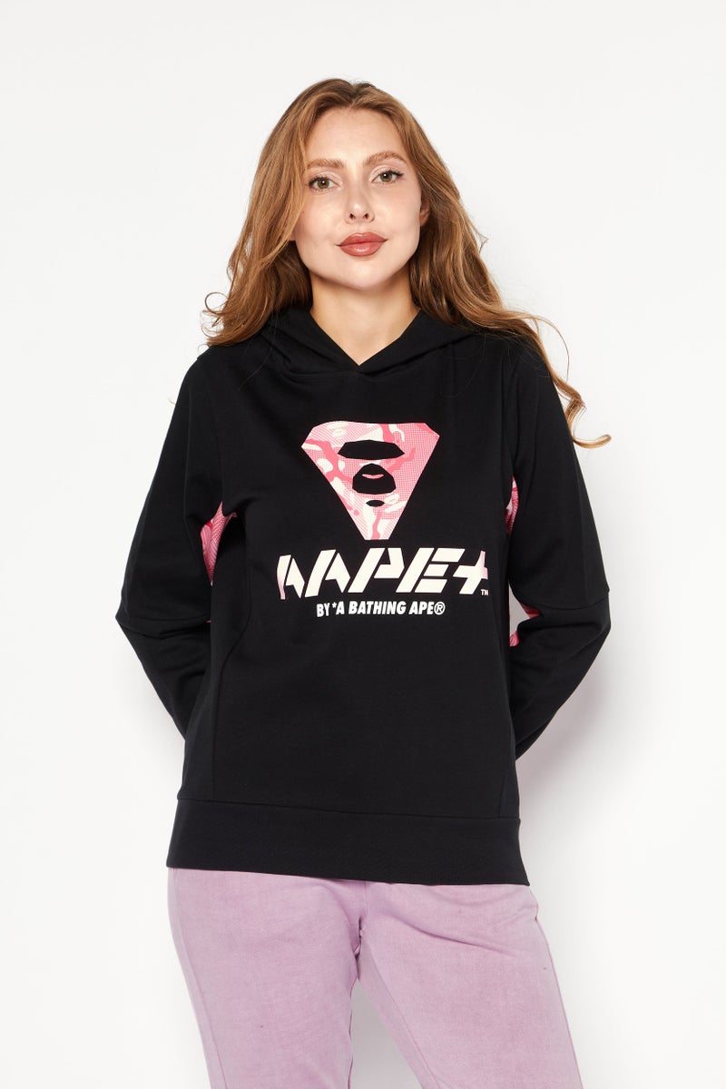Aape BY *A BATHING APE® سويت شيرت رياضي نسائي بأكمام طويلة، أسود - Image 1
