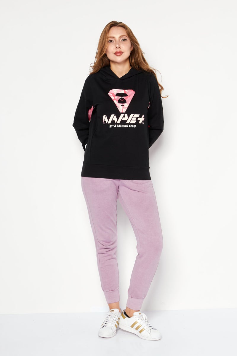 Aape BY *A BATHING APE® سويت شيرت رياضي نسائي بأكمام طويلة، أسود - Image 4