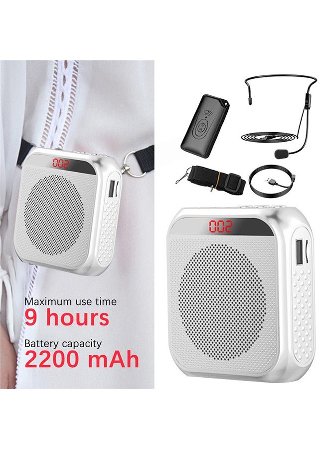 Portable Rechargeable Voice Amplifier with Wired Microphone Headset-White  - Image 2