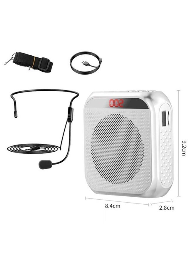 Portable Rechargeable Voice Amplifier with Wired Microphone Headset-White  - Image 1