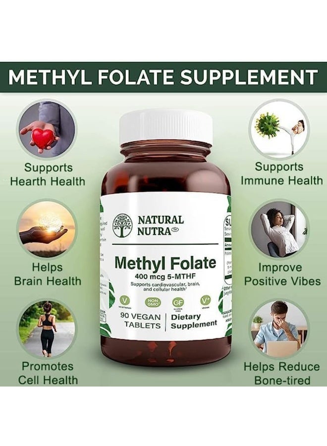Natural Nutra مكمل ميثيل فولات 90 قرص نباتي للبالغين - Image 3