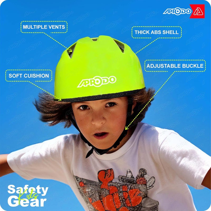Aprodo Kids Protective Set Guard for Skating, Cycling & Skateboarding, (Suitable for Age Group 5 to 12 Years Old) (Neon Green) - Image 2
