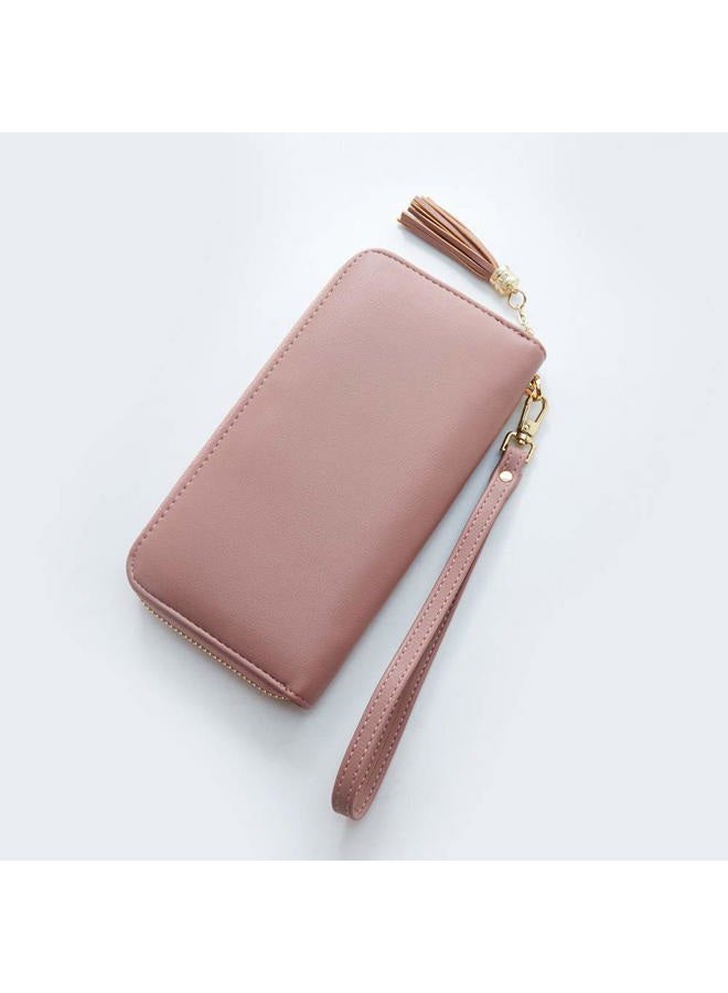 Cyanb Women Purse Tassel Double Fold Wrist Strap Long Purse Rose M Foldable Wallet - Image 3