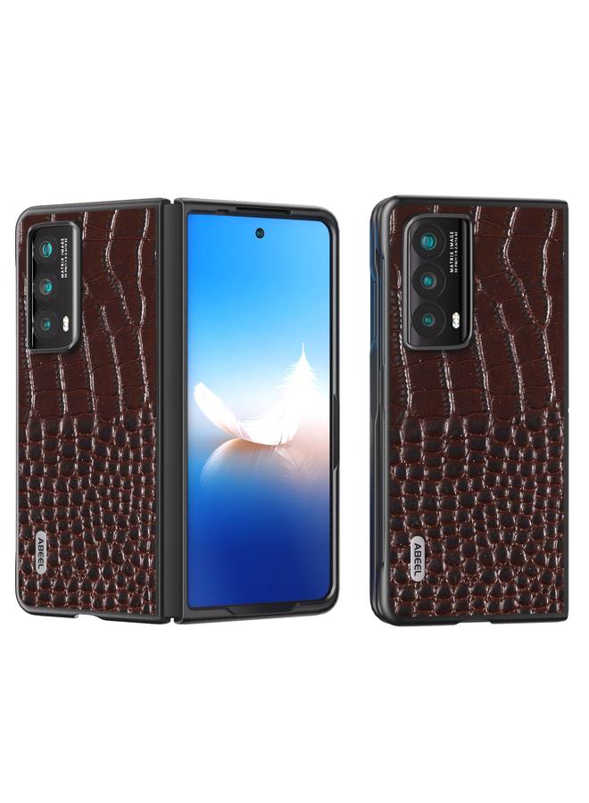 اس-توب جراب لهاتف Honor Magic VS2 من ABEEL مصنوع من الجلد الطبيعي بنقشة جلد التمساح وحافة سوداء - Image 1