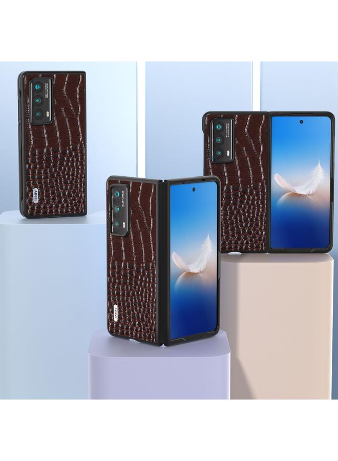 اس-توب جراب لهاتف Honor Magic VS2 من ABEEL مصنوع من الجلد الطبيعي بنقشة جلد التمساح وحافة سوداء - Image 4