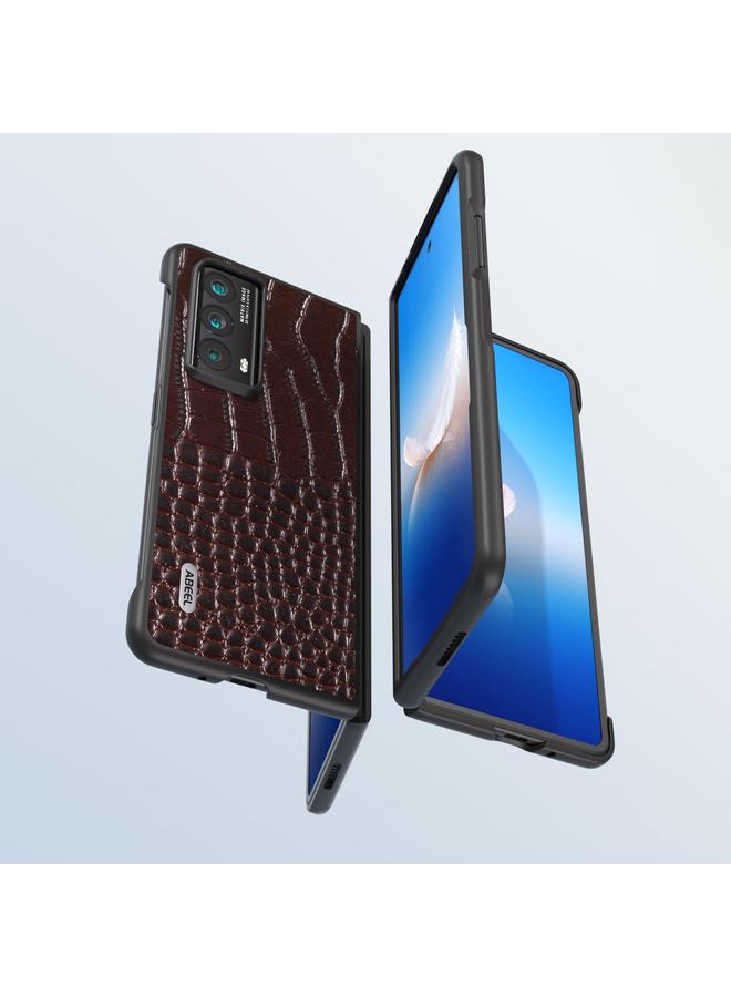 اس-توب جراب لهاتف Honor Magic VS2 من ABEEL مصنوع من الجلد الطبيعي بنقشة جلد التمساح وحافة سوداء - Image 3