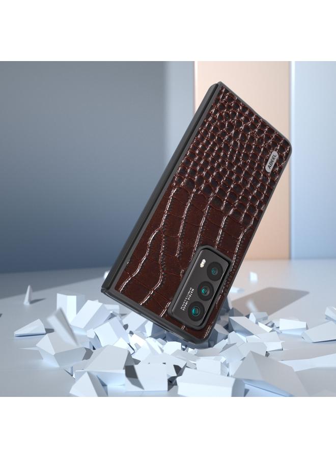 اس-توب جراب لهاتف Honor Magic VS2 من ABEEL مصنوع من الجلد الطبيعي بنقشة جلد التمساح وحافة سوداء - Image 5