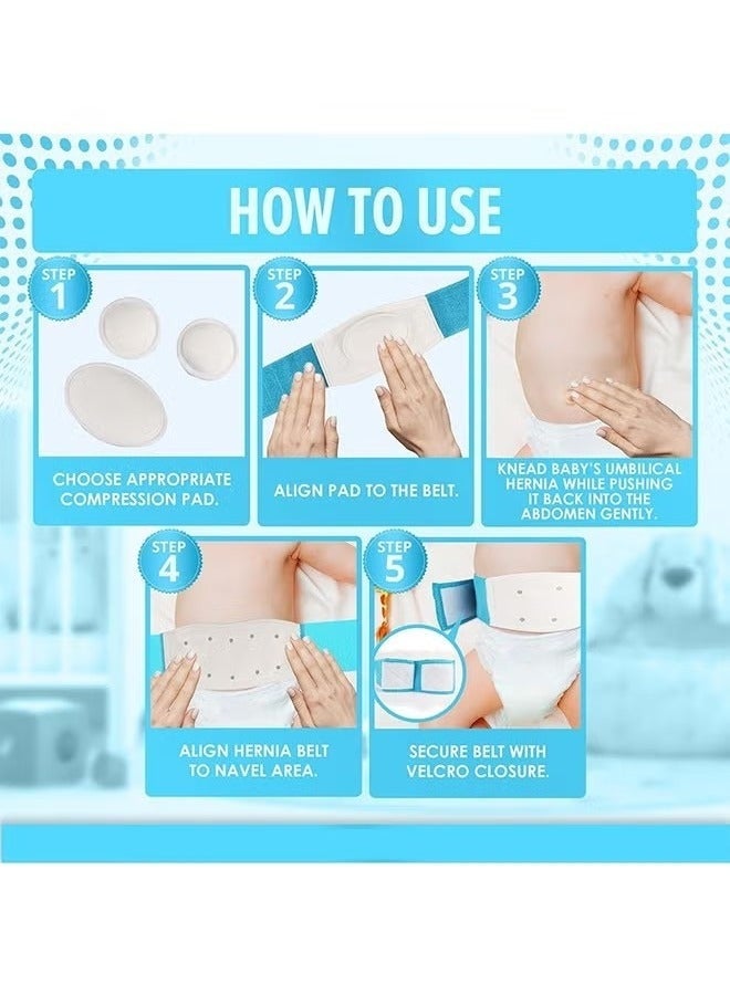 Umbilical Hernia Belt for Baby, with 3 Pcs Foam Compression Pads, Stretchable and Breathable Baby Belly Button Band Hernia for Newborn Umbilical Cord (Blue) - Image 3