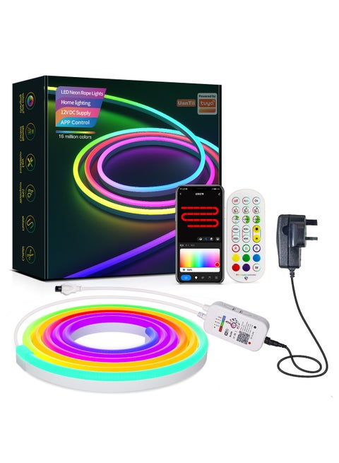 شريط إضاءة نيون ذكي من Tuya، شريط إضاءة LED 3M RGBIC WiFi؛ مقاوم للماء، مزامنة الموسيقى، شريط إضاءة قابل للانحناء بنفسك