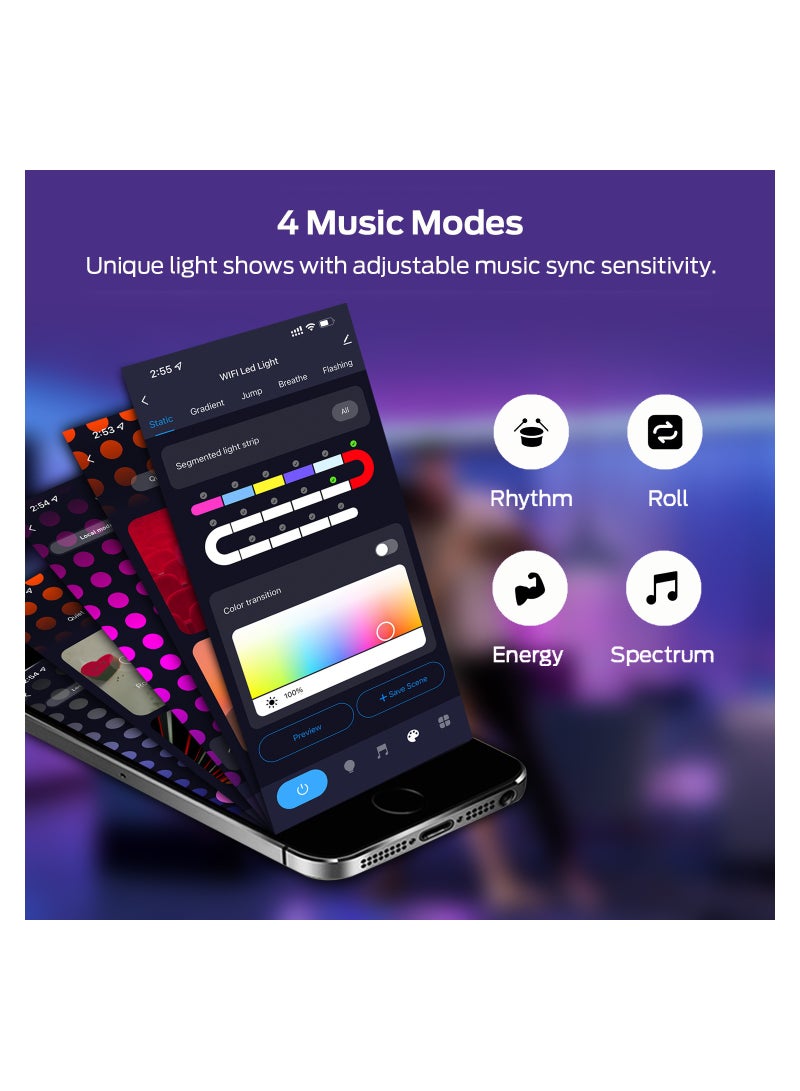 يان تي شريط إضاءة نيون ذكي من Tuya، شريط إضاءة LED 3M RGBIC WiFi؛ مقاوم للماء، مزامنة الموسيقى، شريط إضاءة قابل للانحناء بنفسك - Image 2