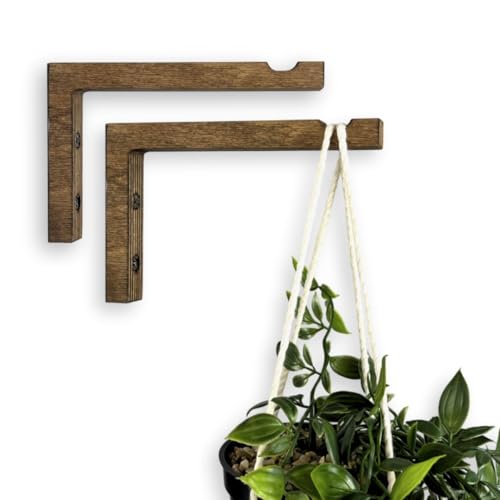 EvenWood 2Piece Set of Plant Hooks for Wall 6 Inch LShaped Mounted Wooden Plant Hook Indoor and Outdoor Bracket Plant Hanger for Planters Lanterns Bird Feeders and Plant Basket Walnut - Image 1