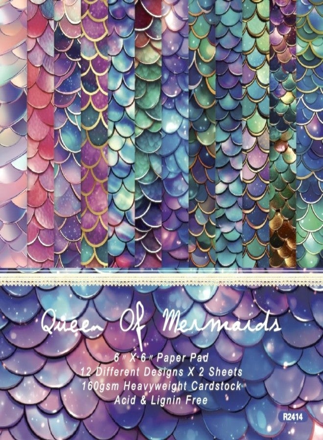 DESEACO Mermaid Themed Scrapbook Paper Pad 6x6 inches, Single-Sided Scales and Seashell Patterns Designs For Craft - 24 Decor Sheets - Image 1