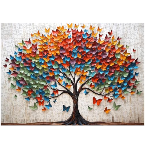 PPuzzling Butterfly Tree Puzzles 1000 Pieces for Adults Tree of Life Puzzles Coloful Nature Plant Flower Jigsaw Puzzles as Home Decor - Image 1