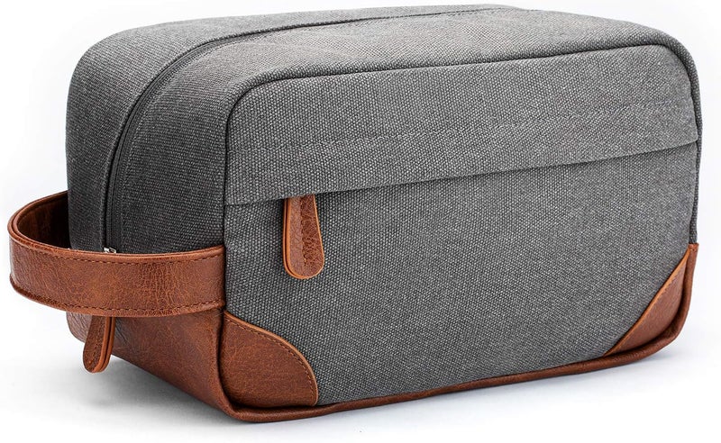 Vorspack Toiletry Bag Hanging Dopp Kit for Men Water Resistant Canvas Shaving Bag with Large Capacity for Travel, Light Grey, Medium - Image 1