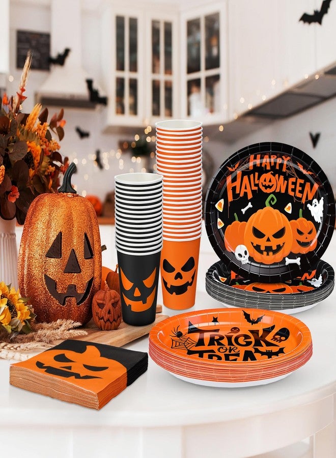 Vesici 150 Pcs Halloween Plates and Napkins Party Supplies-serves 50, Halloween Tableware Set Trick or Treat Disposable Dinnerware Pumpkin Paper Plate Cup Napkin for Spooky Birthday Party Decorations - Image 5