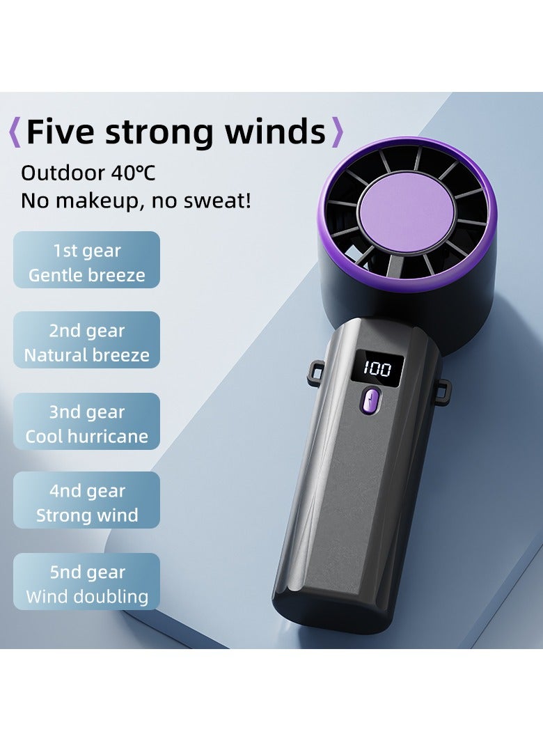 Battery-powered handheld fan with digital display and 5 adjustable speeds - Image 2