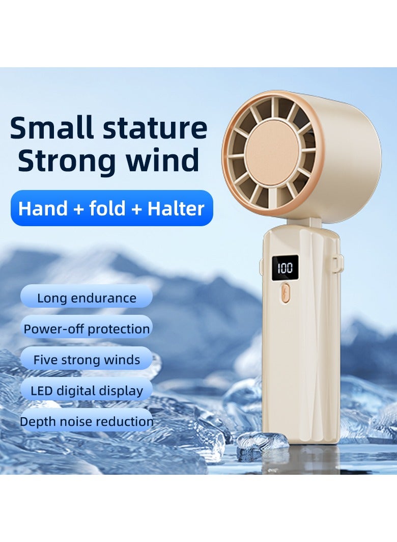 Battery-powered handheld fan with digital display and 5 adjustable speeds - Image 3