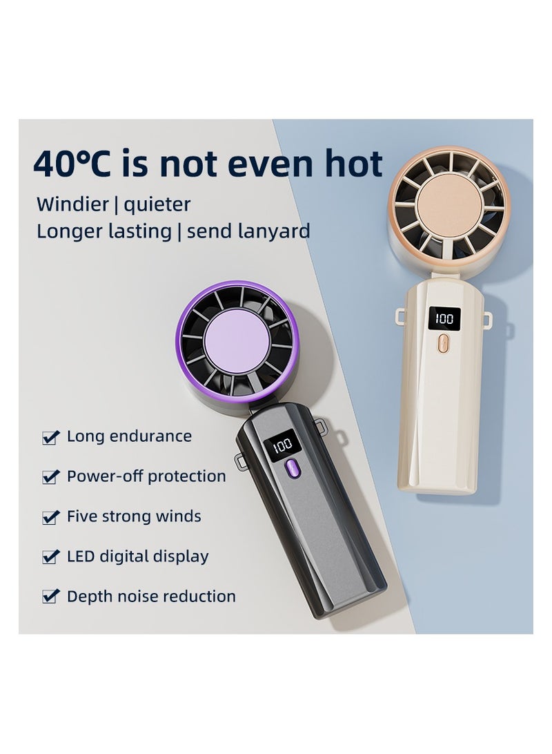 Battery-powered handheld fan with digital display and 5 adjustable speeds - Image 4