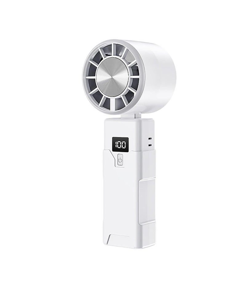 Battery-powered handheld fan with digital display and 5 adjustable speeds - Image 1