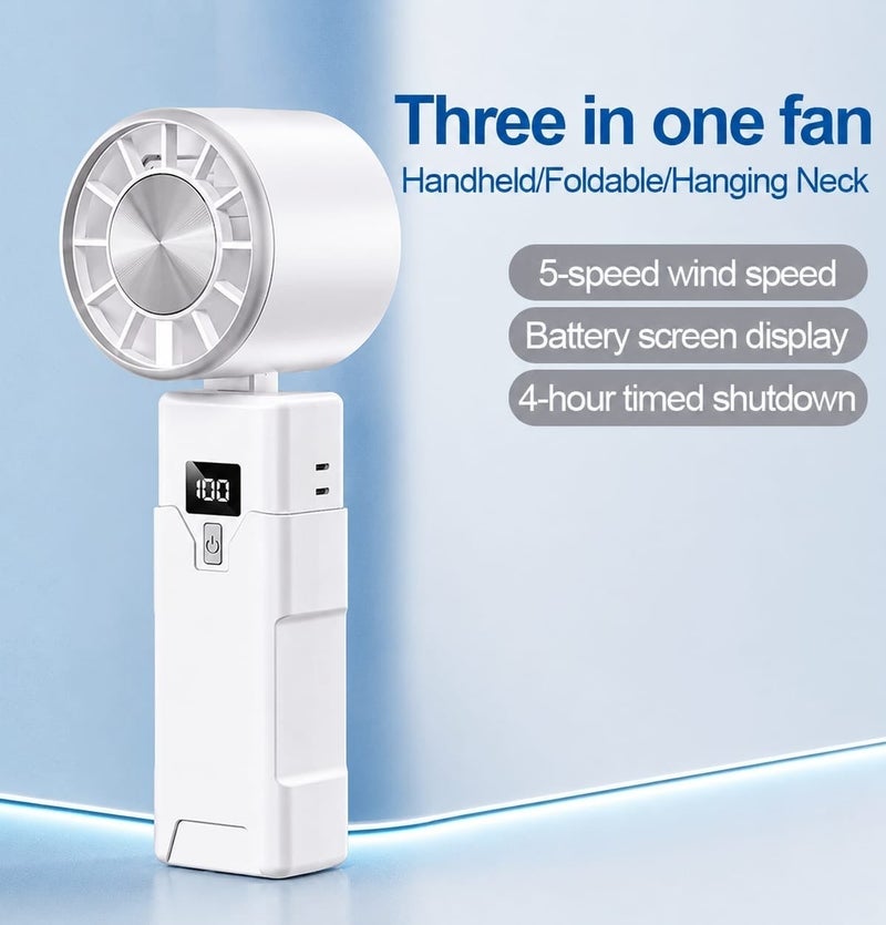 Battery-powered handheld fan with digital display and 5 adjustable speeds - Image 3