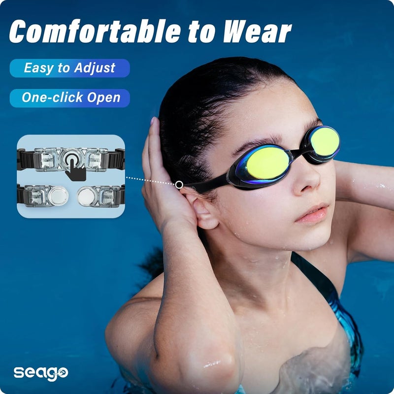 Seago 2 Pack Swimming Goggles Anti-fog Anti-UV Silicone Swim Goggles Adult Women Men - Image 2