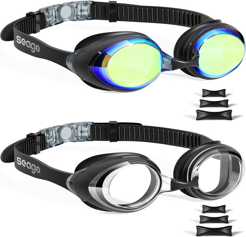 Seago 2 Pack Swimming Goggles Anti-fog Anti-UV Silicone Swim Goggles Adult Women Men - Image 1