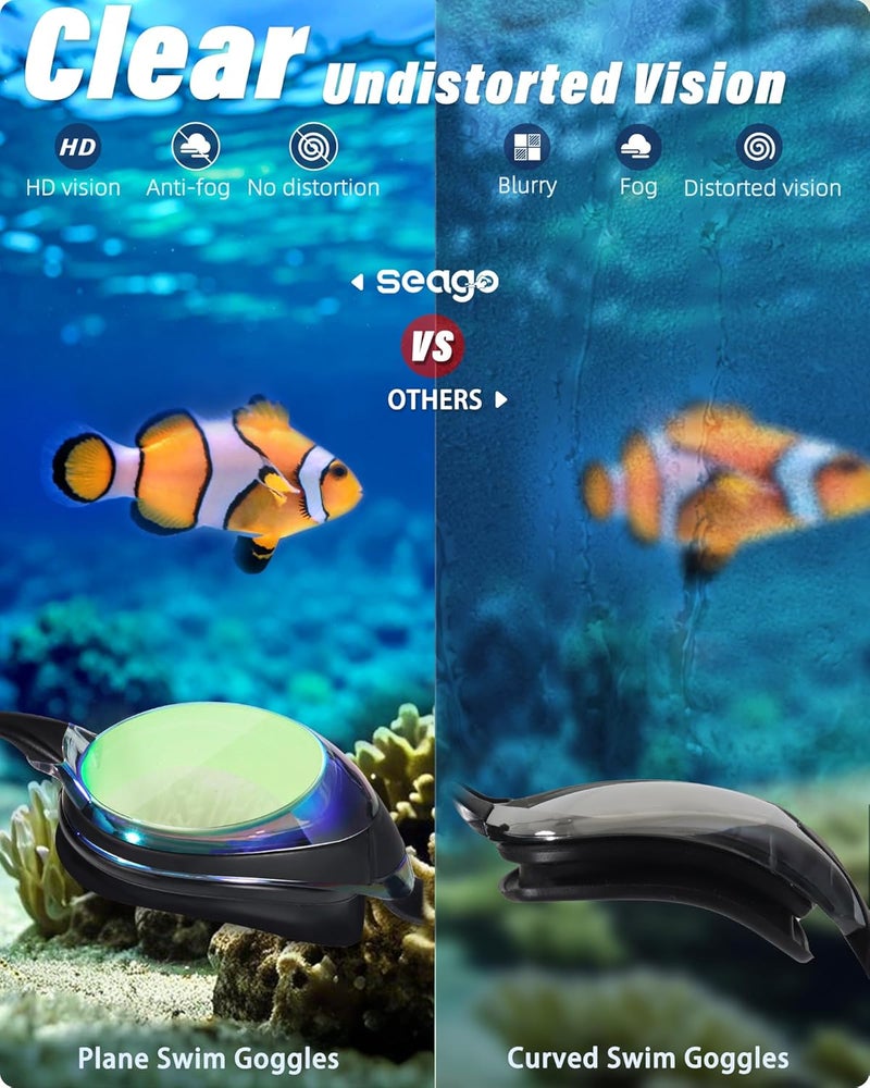 Seago 2 Pack Swimming Goggles Anti-fog Anti-UV Silicone Swim Goggles Adult Women Men - Image 3