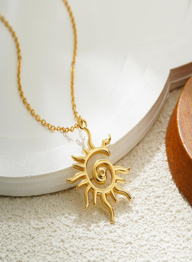 SLOONG 14K Gold Plated Sun Necklace Charm Necklace for Women, Spiral Design Sun Pendant Necklace, Bohemian Style Elegant Sun Necklaces Jewelry Gift for Her (Gold) - Image 5