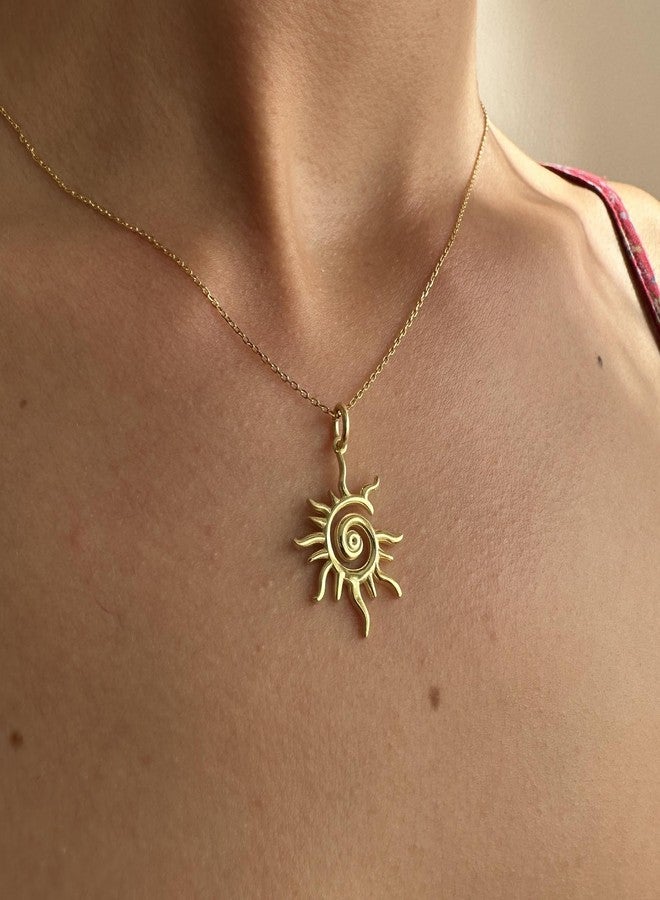 SLOONG 14K Gold Plated Sun Necklace Charm Necklace for Women, Spiral Design Sun Pendant Necklace, Bohemian Style Elegant Sun Necklaces Jewelry Gift for Her (Gold) - Image 3