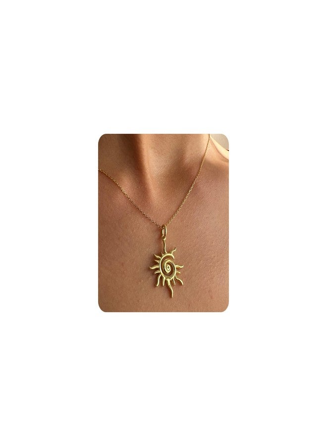 SLOONG 14K Gold Plated Sun Necklace Charm Necklace for Women, Spiral Design Sun Pendant Necklace, Bohemian Style Elegant Sun Necklaces Jewelry Gift for Her (Gold) - Image 1