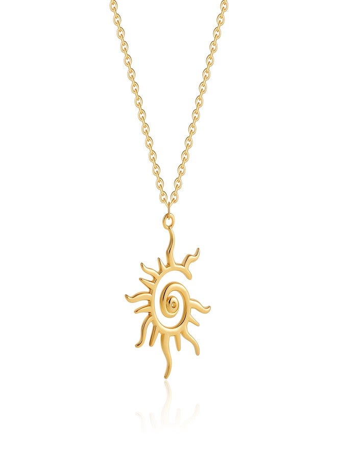 SLOONG 14K Gold Plated Sun Necklace Charm Necklace for Women, Spiral Design Sun Pendant Necklace, Bohemian Style Elegant Sun Necklaces Jewelry Gift for Her (Gold) - Image 2