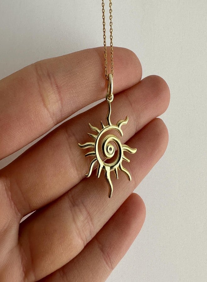 SLOONG 14K Gold Plated Sun Necklace Charm Necklace for Women, Spiral Design Sun Pendant Necklace, Bohemian Style Elegant Sun Necklaces Jewelry Gift for Her (Gold) - Image 4