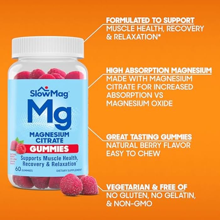 Slow-Mag SlowMag Magnesium Citrate Gummies, 60 Count, Supports Muscle Health, Natural Berry Flavor, Recovery & Relaxation - Image 5