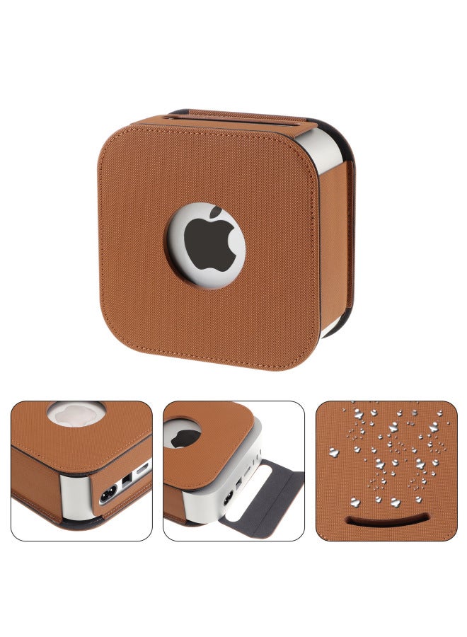 Direct Mac Mini4 For Apple Computer Host Leather Case Car Ultra-thin Storage Protective Case-Color:Bronze  - Image 3