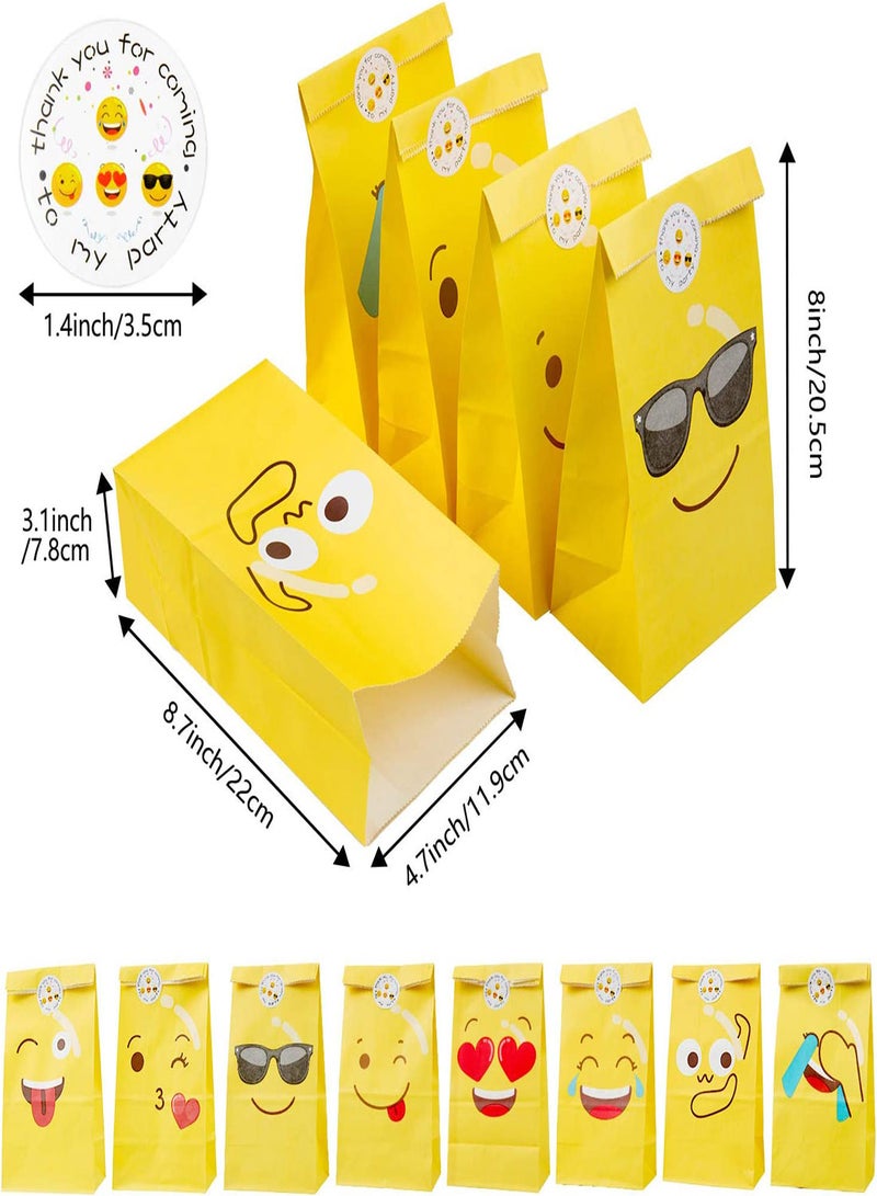 Excefore Expression Paper Bag 24 Pcs Candy Bags with 24 Stickers  Smiley Gift Paper Bags Grocery Bags Craft Paper Bags Lunch Flat Bottom Bags Favor Bag for Birth Party Supplies Smiley Party Bags - Image 5