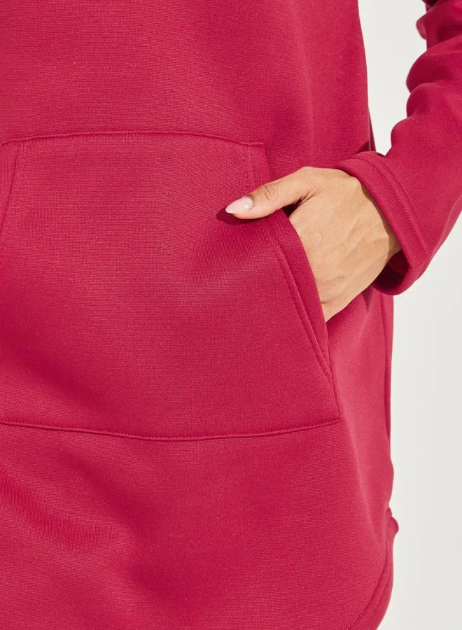 Take Two Solid Kangaroo Pocket Solid Longline Hoodie