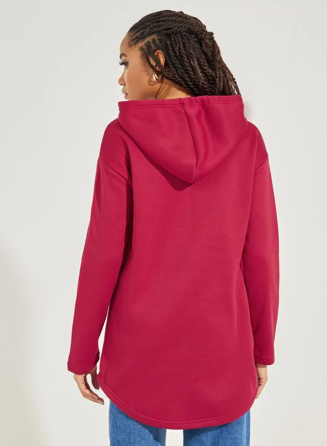 Take Two Solid Kangaroo Pocket Solid Longline Hoodie