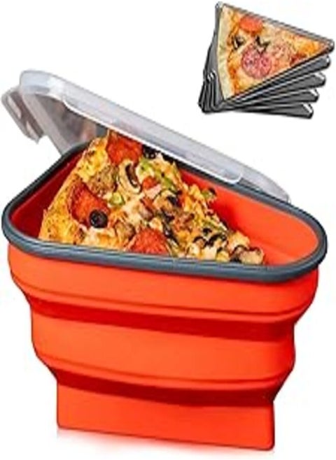 Wisfunlly Pizza Storage Container, Silicone Pizza Pack Container Expandable with 5 Microwavable Serving Trays Reusable Pizza Slice Storage Container Collapsible with Lids to Leftover Organization