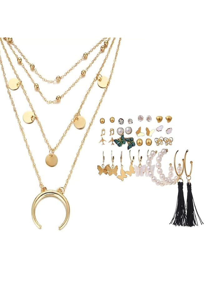 YouBella Fashion Jewelery Gold Plated Necklace And Earrings Combo Jewelery Set For Girls And Women Gold Style 9 - Image 1