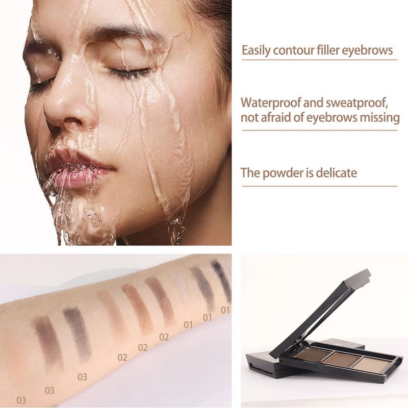 CAKAILA Eyebrow Powder Dark Light Brown Kit,Eye Brow Powder for Women with Brow Brush,Long-Lasting Waterproof Three Colors Brow Filler Get Full Defined Natural Brows,Eyebrow Powder Makeup - Image 3